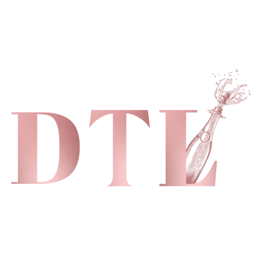 DTL EVNTS luxury logo in Rose Gold, featuring a champagne bottle design for high-end event production.