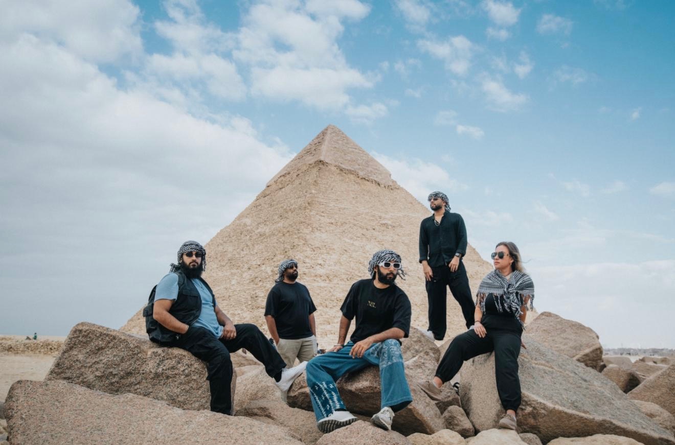 DTL EVNTS team scouting historical locations in the Middle East, demonstrating logistics capabilities for Dubai and UAE events.